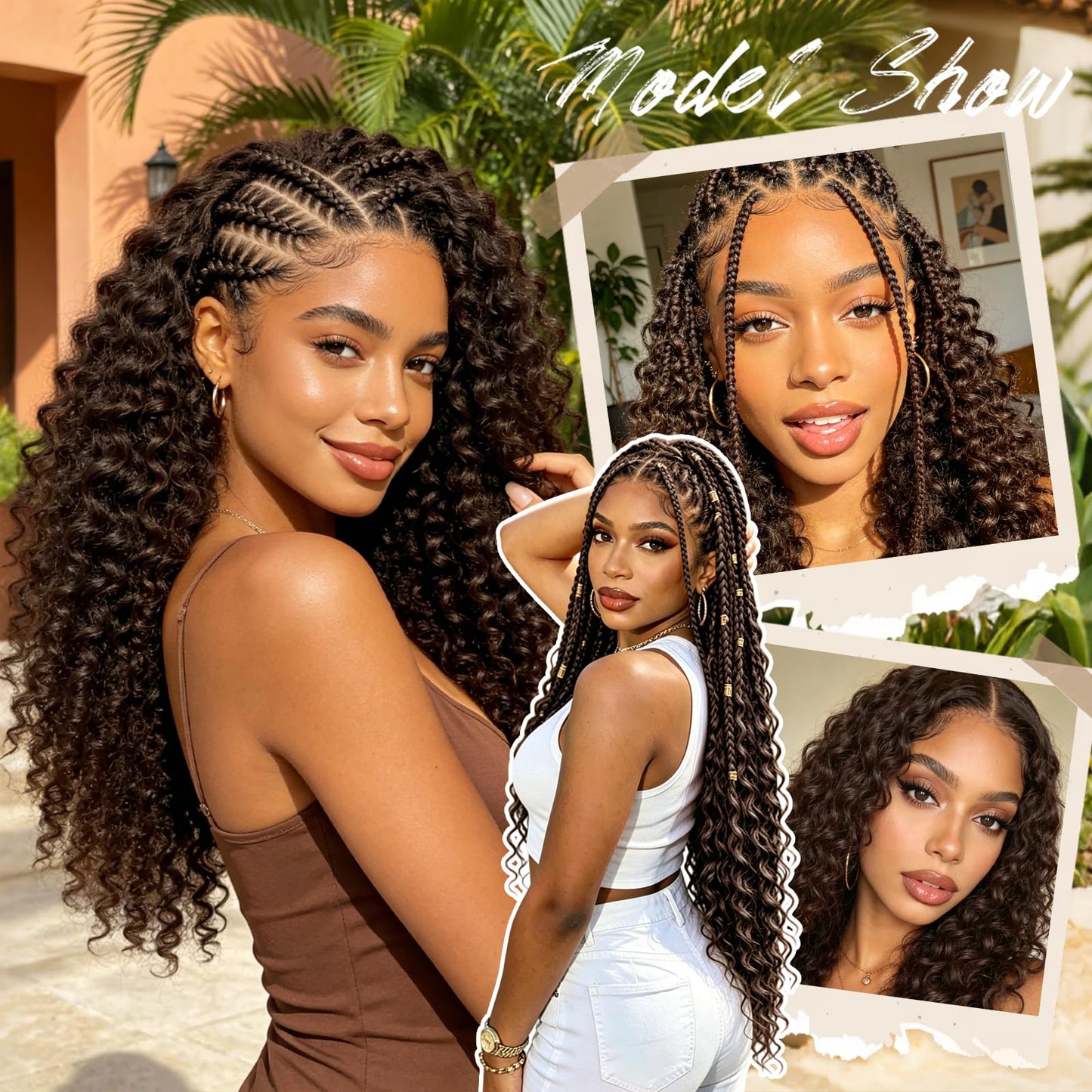 Human Crochet Hair for Black Women 14 Inch 60g Pre Separated 50 Strands Deep Wave Feather Crochet Human Hair Invisible Miracle Knots Boho Crochet Hair Human Hair Crochet Bundles(Chocolate Brown 4#)