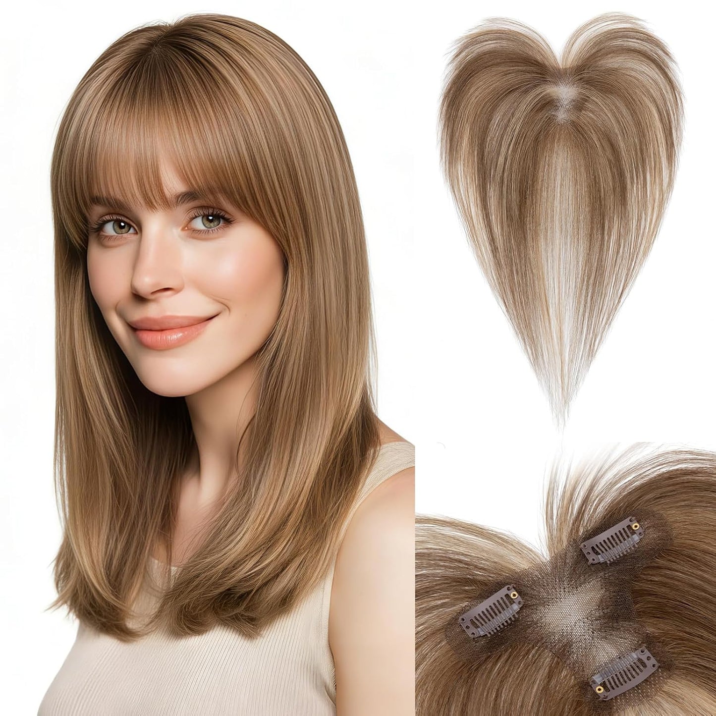 Human Hair Topper for Women - Lace Clip-In Hairpiece for Thinning Hair | Volume Boosting, 11 Inch Natural Black