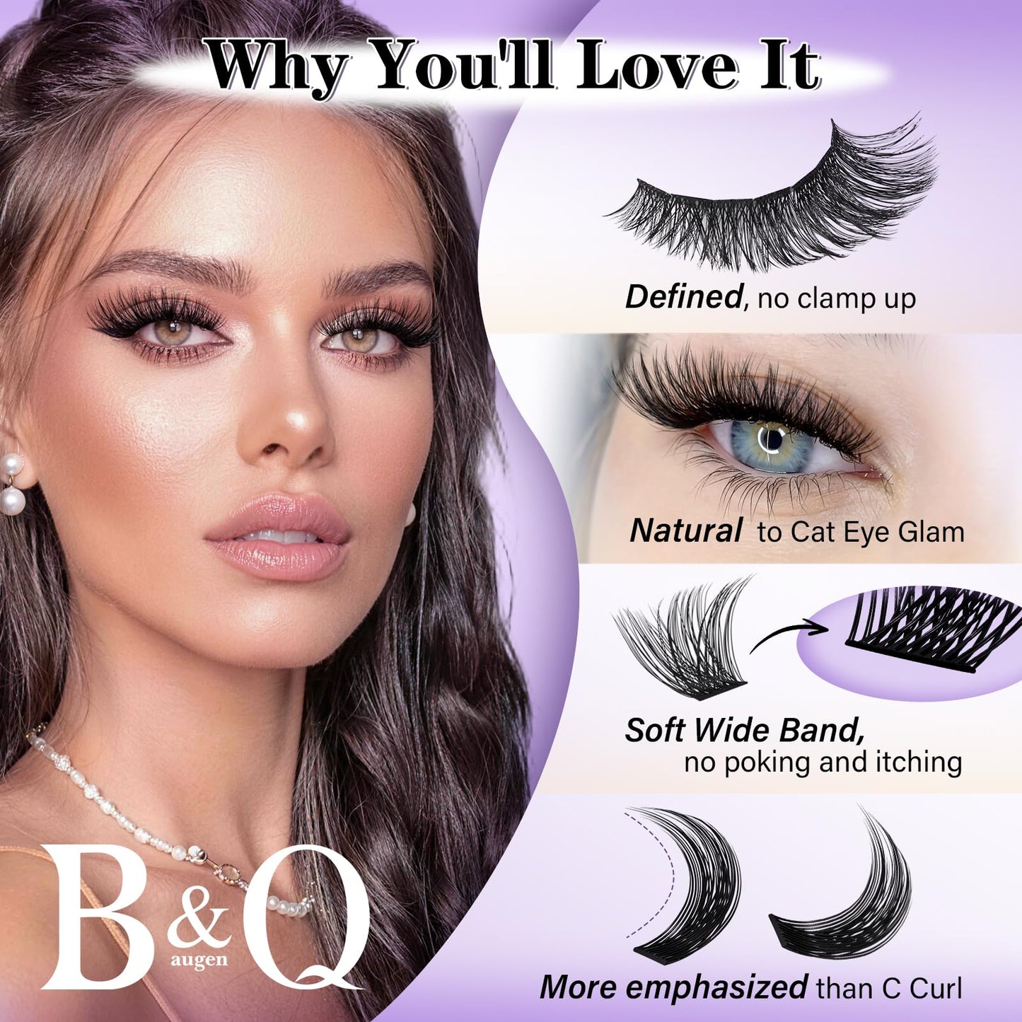 B&Q Wispy Lash Clusters 156PCS Natural Eyelash Clusters DIY Cluster Eyelash Extensions 8-18mm Cat Eye Individual Lashes Soft Wide Band Clusters for Everyday Wear Beginner Friendly 5-7 Day (B02-8-18)