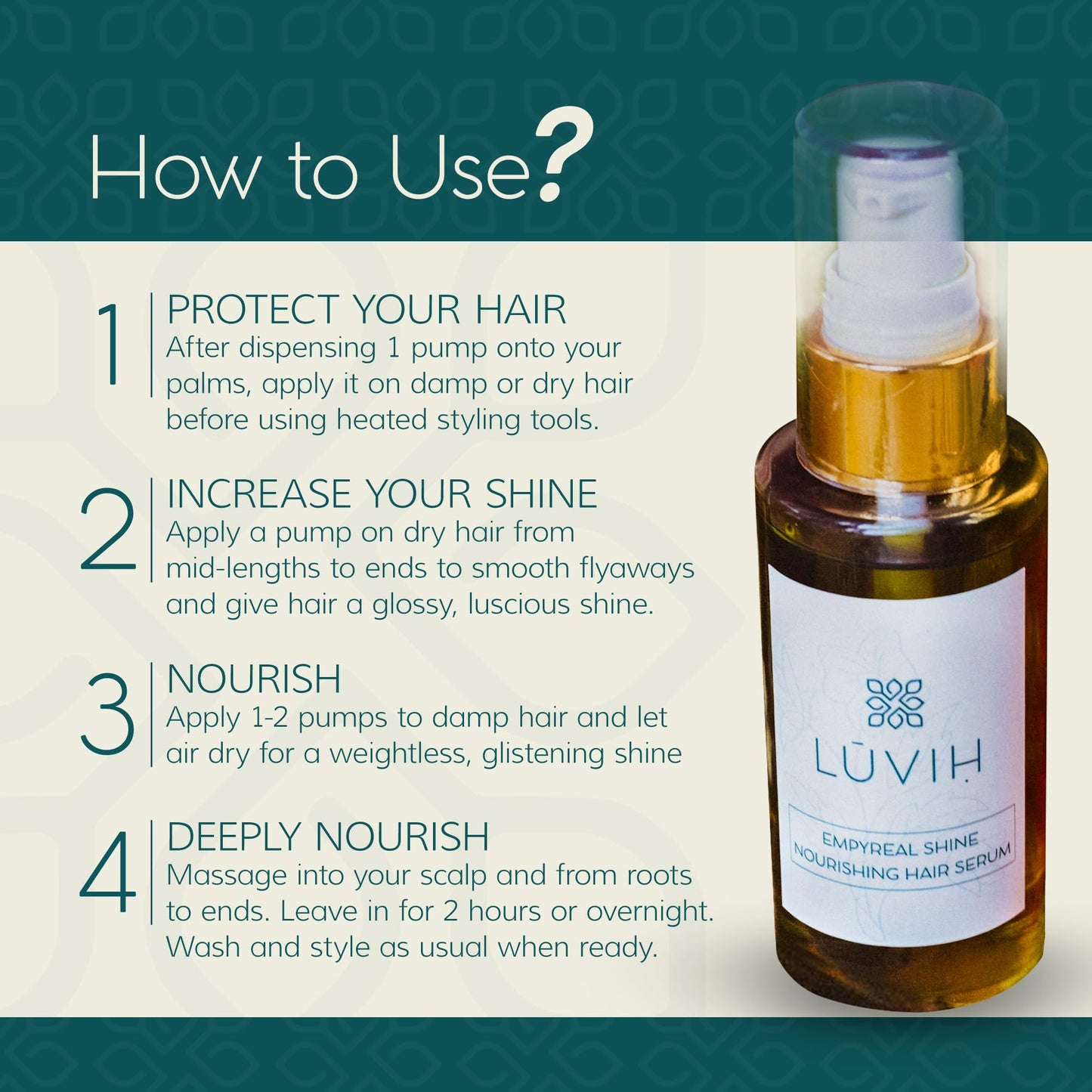 LUVIH Empyreal Shine Hair Serum with Ashwagandha, Amla & Rosemary Oils for Women & Men - Growth, Hydration - Ayurvedic Hair Care Essential, 50 mL