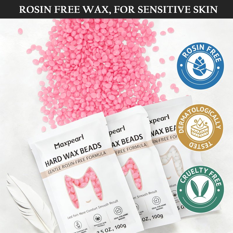 Maxpearl Rosin-Free Hard Wax Beads, 300g / 10.5oz - for Sensitive Skin - Hair Removal Wax Beans for Branzilan Waxing, Bikini, Face, Underarms, Legs and more, Pink & White