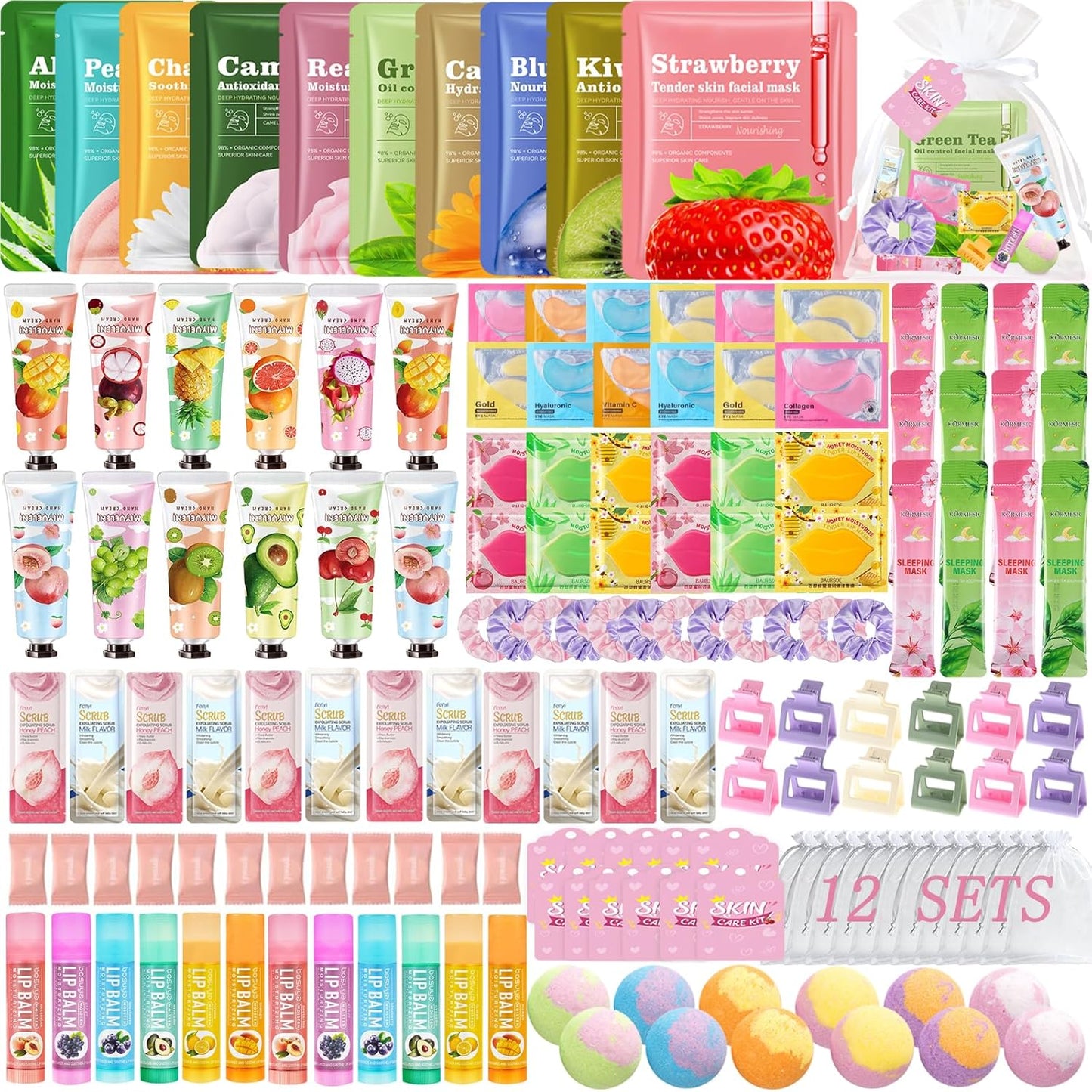 Spa Party Supplies - 156 PCS Spa Favors with Face Masks, Lip Balm & Under Eye Patches | Perfect for Bridal, Birthday & Sleepover Parties