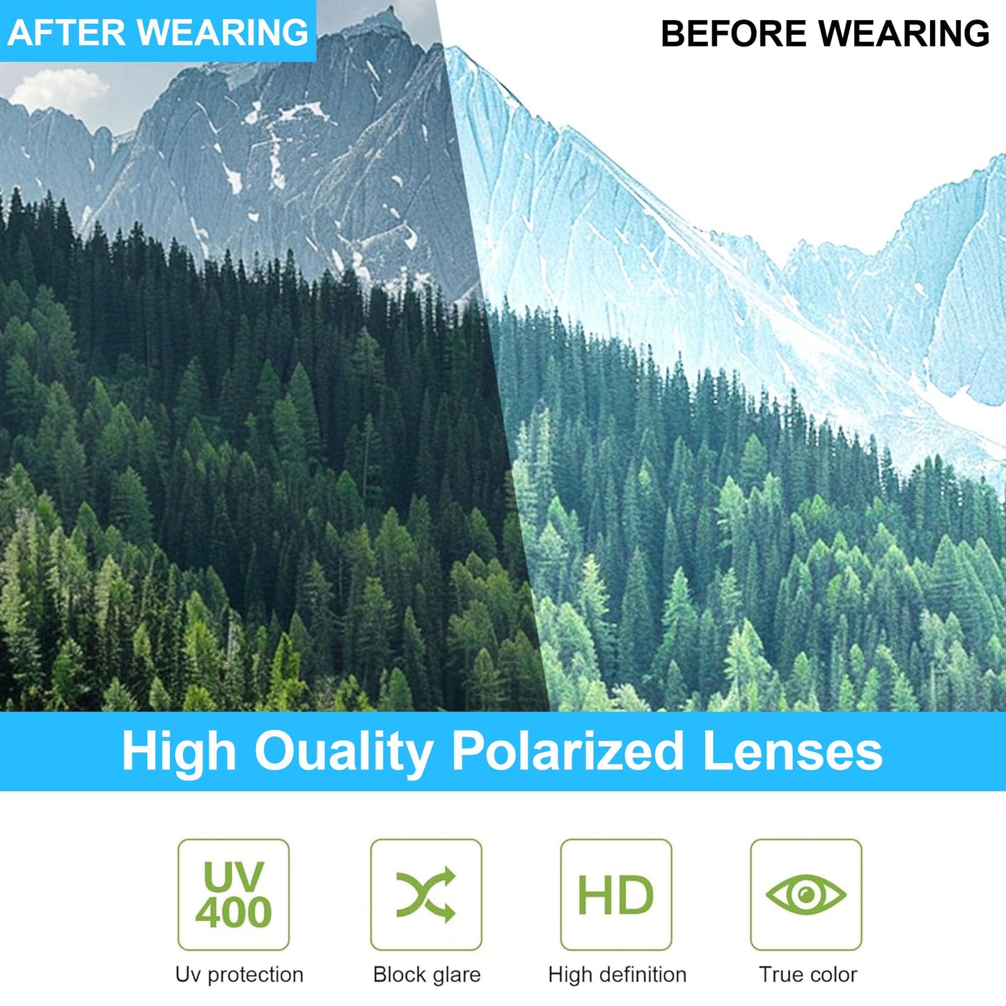 Polarized Sports Sunglasses for Men 2 Pack, Grey and Dark Blue Wrap Around UV400 Protection Mens Sunglasses Ideal for Driving Cycling Fishing Outdoor Sports