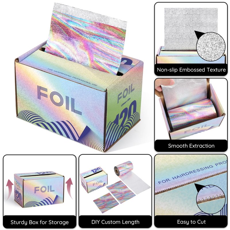 Segbeauty Aluminum Foil Roll For Hair, 50 m Colorful Embossed Hair Foils Professional Hair Coloring Hair Dye Tools, Foil Paper Aluminum Foil Sheets Hair Highlighting Kit Barber Balayage and Bleaching