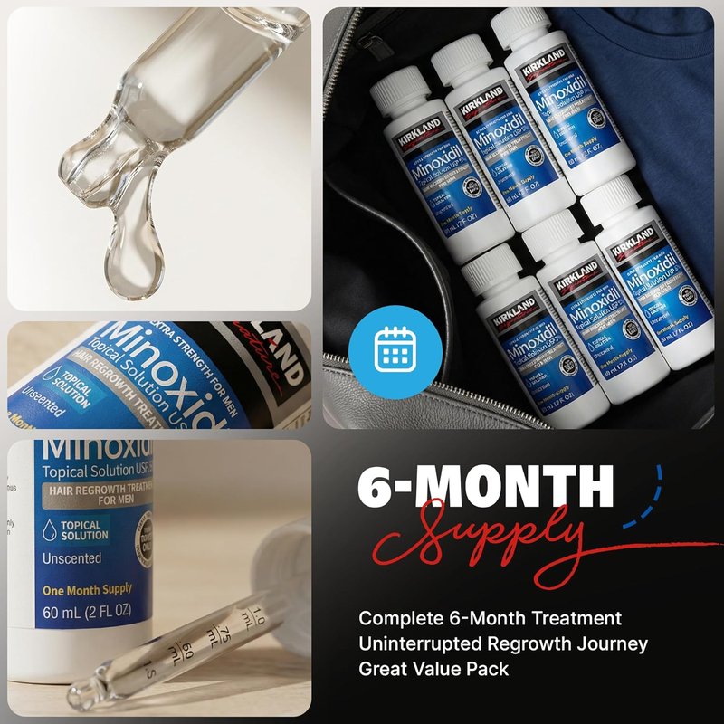 Kirkland Minoxidil for Men - Extra Strength 5% Hair Regrowth Treatment | 6-Month Supply with Upgraded Dropper