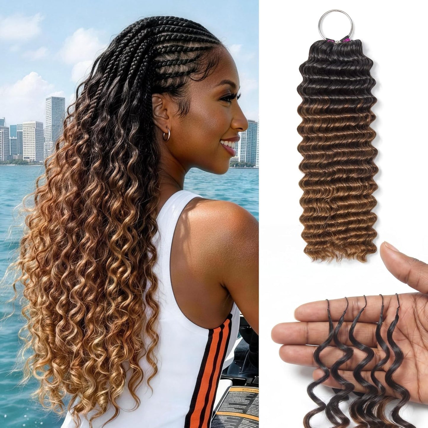 Deep Wave Crochet Hair Extensions for Black Women - 16 Inch, Balayage Brown, Pre-Separated & Lightweight, Tangle-Free