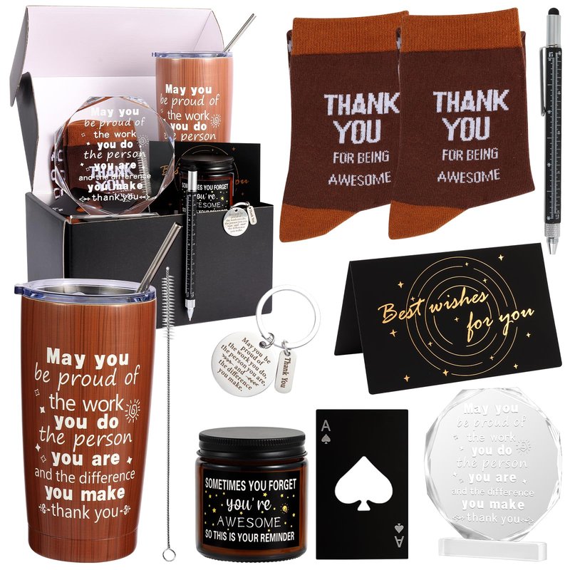 Kolewo4ever 9 Pieces Employee Appreciation Gifts for Men Christmas Gifts Thank You Gift May you Be Proud Gift for Team Coworkers Farewell Male Friend (Brown)