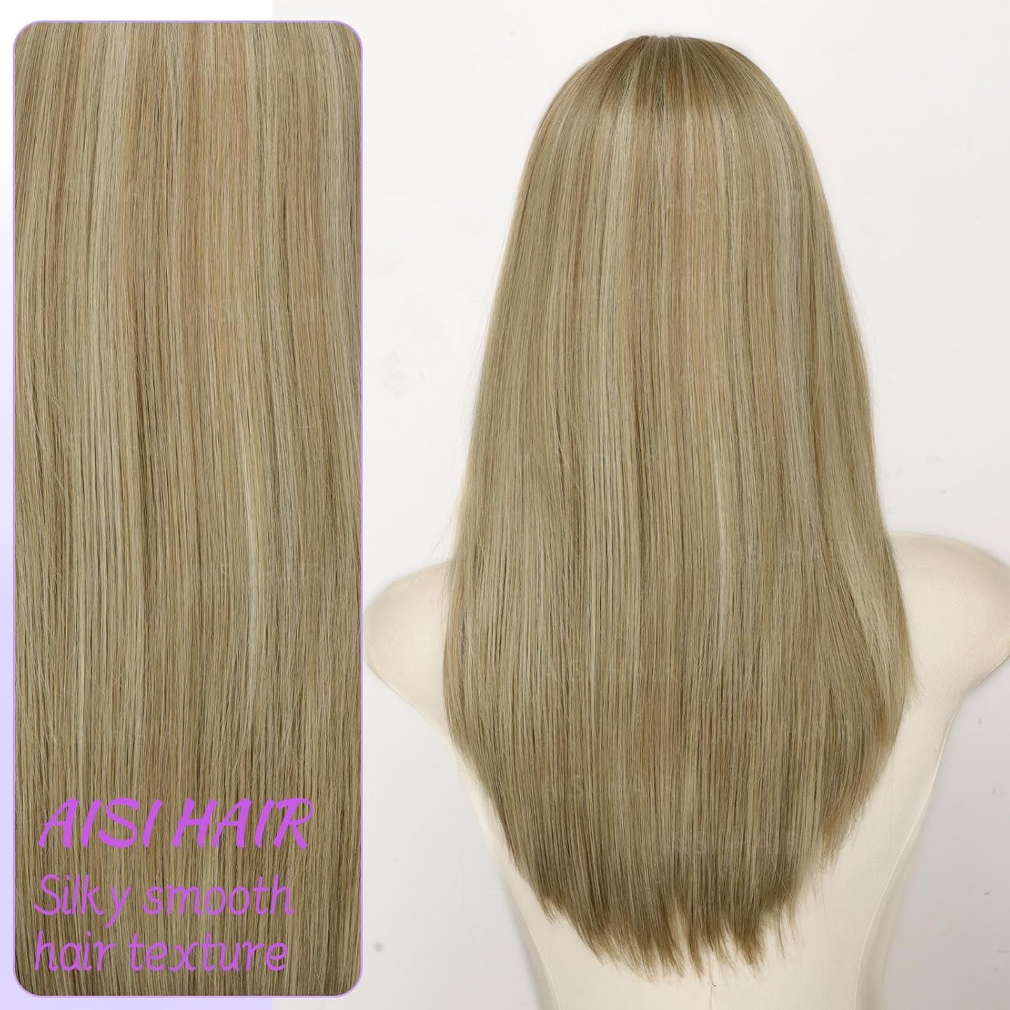 Ash Beige Blonde Wig with Highlights - Beginner Friendly Middle Length Straight Wig for Women | Natural Layered Bangs