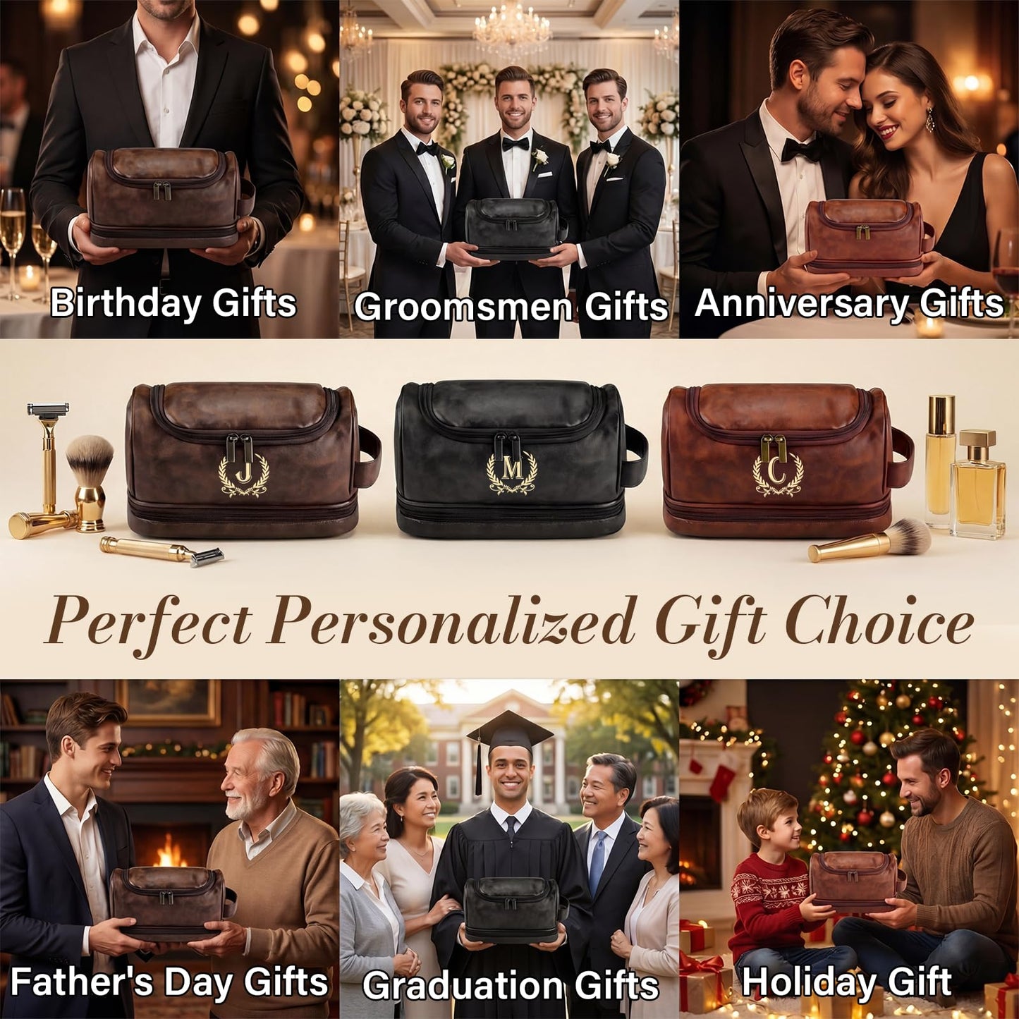 Personalized Toiletry Bag for Men, Father Day Gifts, Initial Toiletry Bag, Customized PU Leather Travel Shaving Kit Bag, Birthday Gift for Men, Him, Husband, Dad, Brother, Groomsmen, Boyfriend(J)
