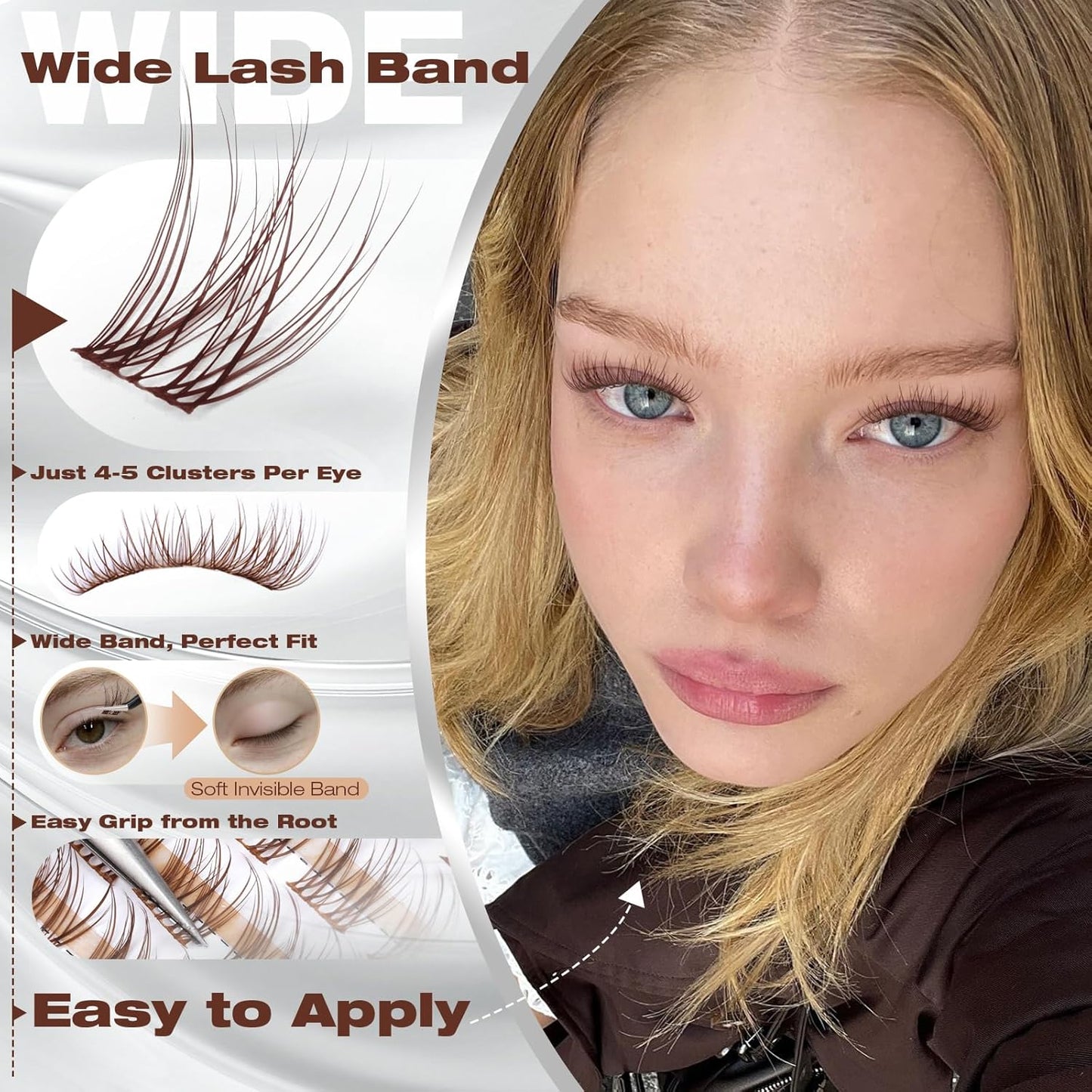 Natural Velour Brown Lash Clusters - Wispy Individual Lashes 8-14mm | CC Curl, Wide Band
