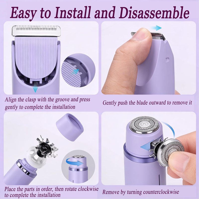 Bikini Trimmer for Women,2 in 1 Dual Head Bikini Shaver & Body Shaver,Cordless & Waterproof Electric Bikini Trimmer for Women, Painless Hair Removal with Silky Glow Finish,Purple8