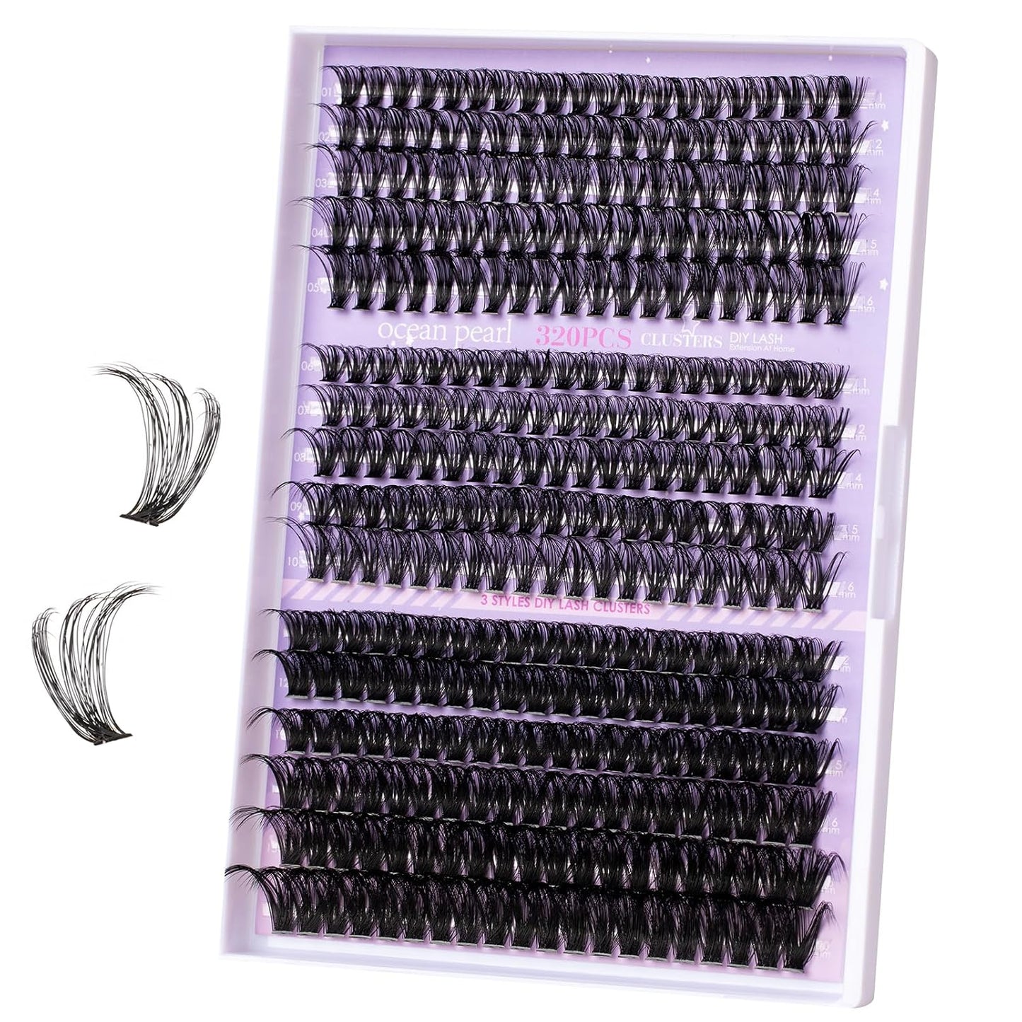 Ocean Pearl Lash Clusters - 320 Pcs 11-20mm Eyelash Extension Kit | 40D, 50D, 100D with Adhesive & Tweezers