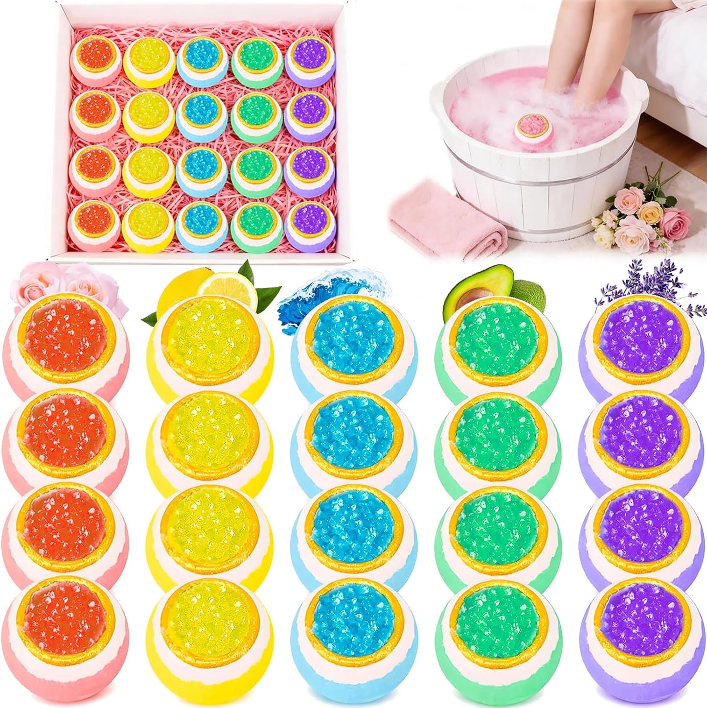 Organic Bath Foot Bombs - 20 Pack Natural Essential Oil Soak | Relieves Calluses & Odor