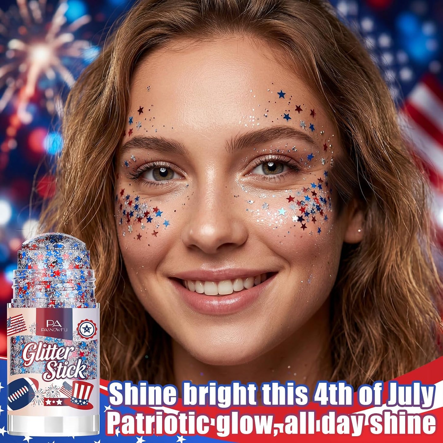 Patriotic Hair & Body Glitter Stick - Shimmer Red, White & Blue Glitter for 4th of July Makeup | Festival & Concert Accessories