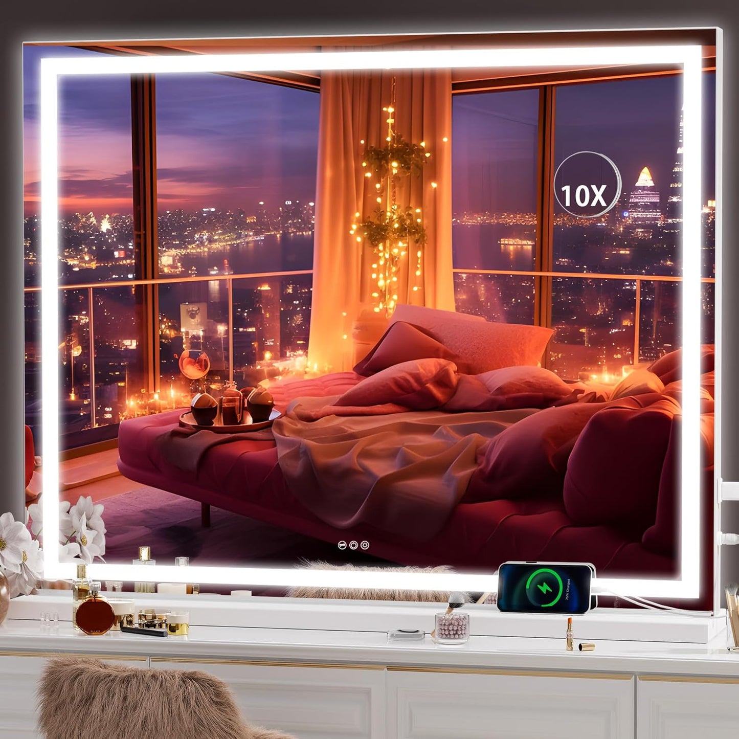 LED Makeup Mirror with Lights - 31.5" x 22" Dimmable Touch Screen Vanity Mirror | Round Black Design