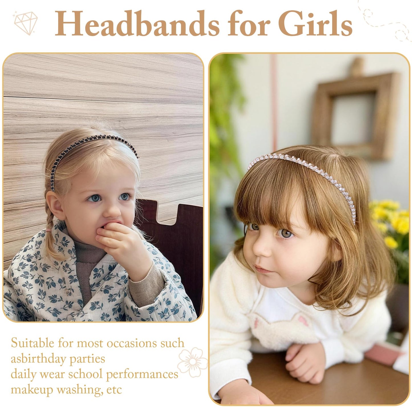 OAOLEER 4 PCS Rhinestone Headbands for Girls,Glitter Crystal Headbands Thin Sparkly Hairbands Fashion Beaded Hair Hoops for Girls Hair Accessories Birthday Wedding