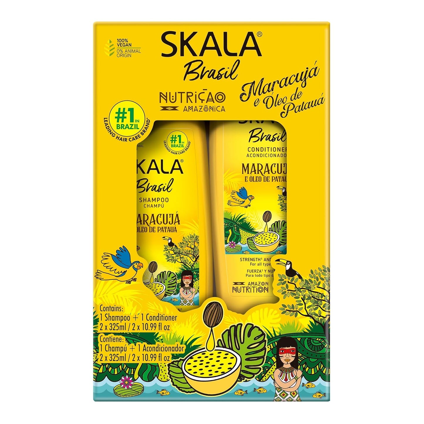 SKALA Kit Shampoo & Conditioner - Maracujá & Patauá Oil for Strengthening Dry, Damaged Hair | 11 fl oz Each