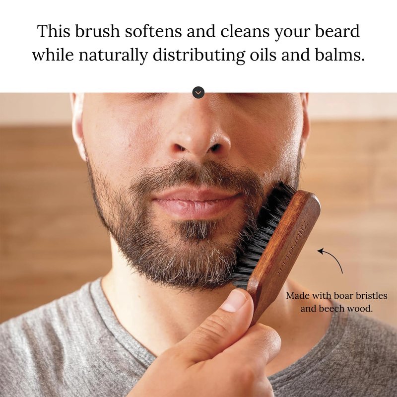 ZilberHaar - Beard Care Kit for Men - 1 Regular Beard Brush + 1 Beard Balm + 1 Moisturizing Cream + 1 Beard Bib - Stiff Boar Bristles and Beech Wood - Supplied in a Velvet Bag