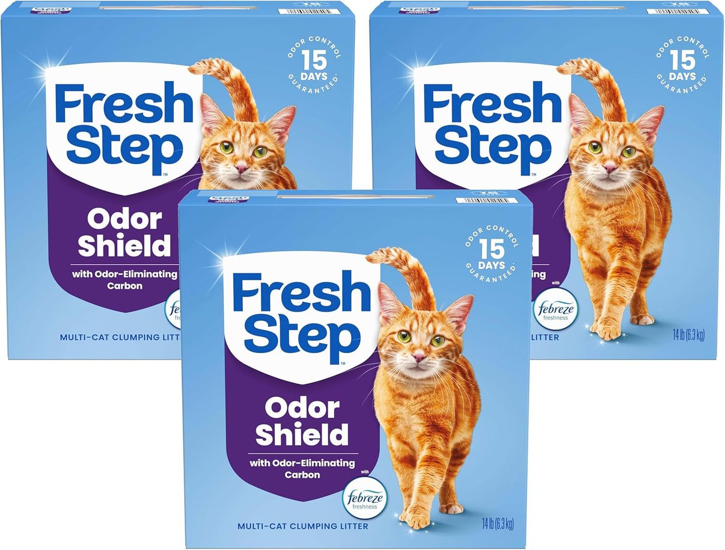 Fresh Step Cat Litter - Odor Shield Multi-Cat Clumping Formula with Febreze Freshness | 14 lb, Low Dust, Ammonia Block Technology