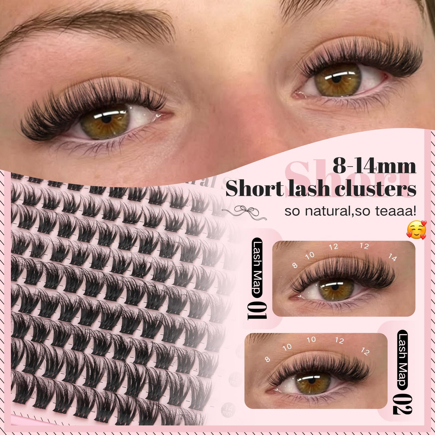 Goddvenus Short Lash Clusters 8-14mm Eyelashes Clusters Wispy Natural Cluster Eyelash Extensions Fluffy Individual Lashes, DIY false eyelashes for Short & Volume Lash Lovers