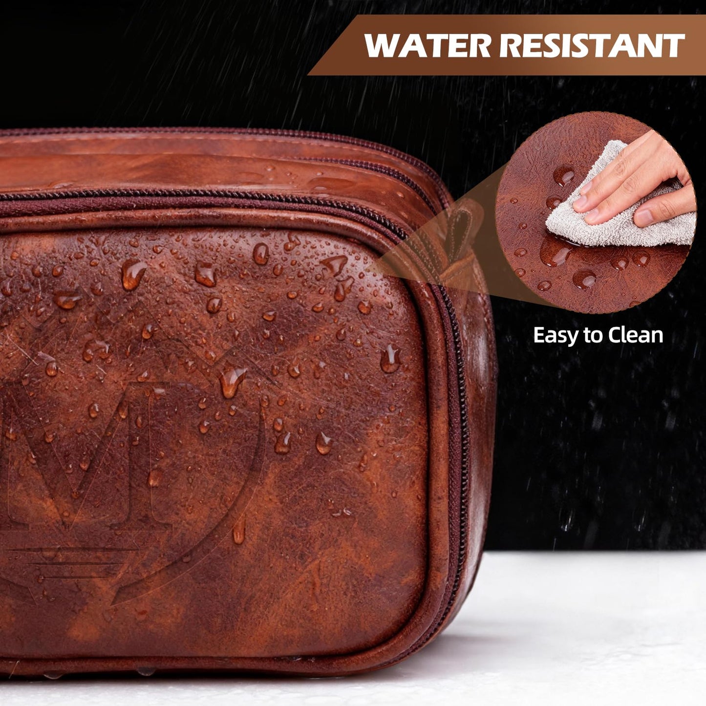 Personalized Travel Toiletry Bag for Men, Father Day Gifts, Engraved Initials Waterproof PU Leather Toiletry Bag, Large Capacity Portable Shaving Bag, Unique Birthday Gift for Men Dad Husband Him,M