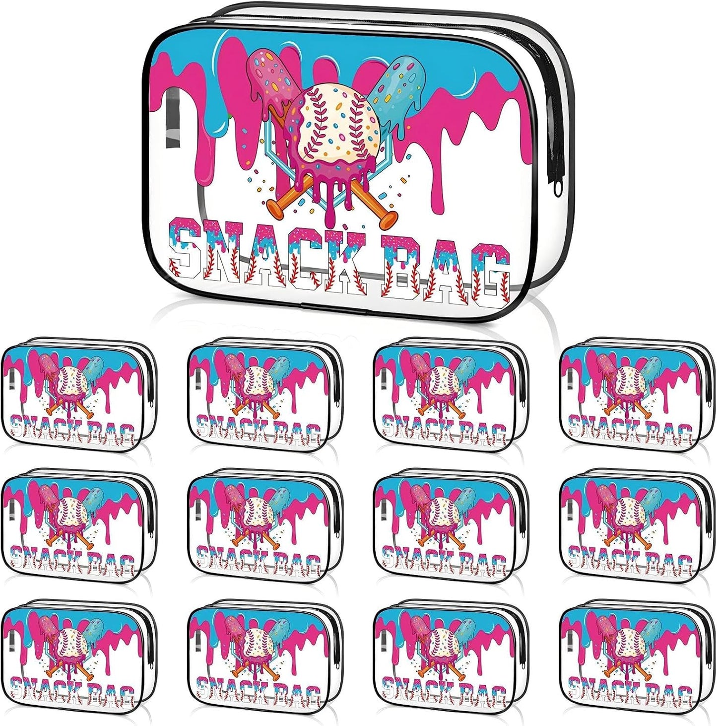 Softball Party Favors - 12 Pink Bow Snack Bags for Girls | Goodie Bags for Birthdays & Back to School, 7.09 x 4.72 x 2.36 Inch