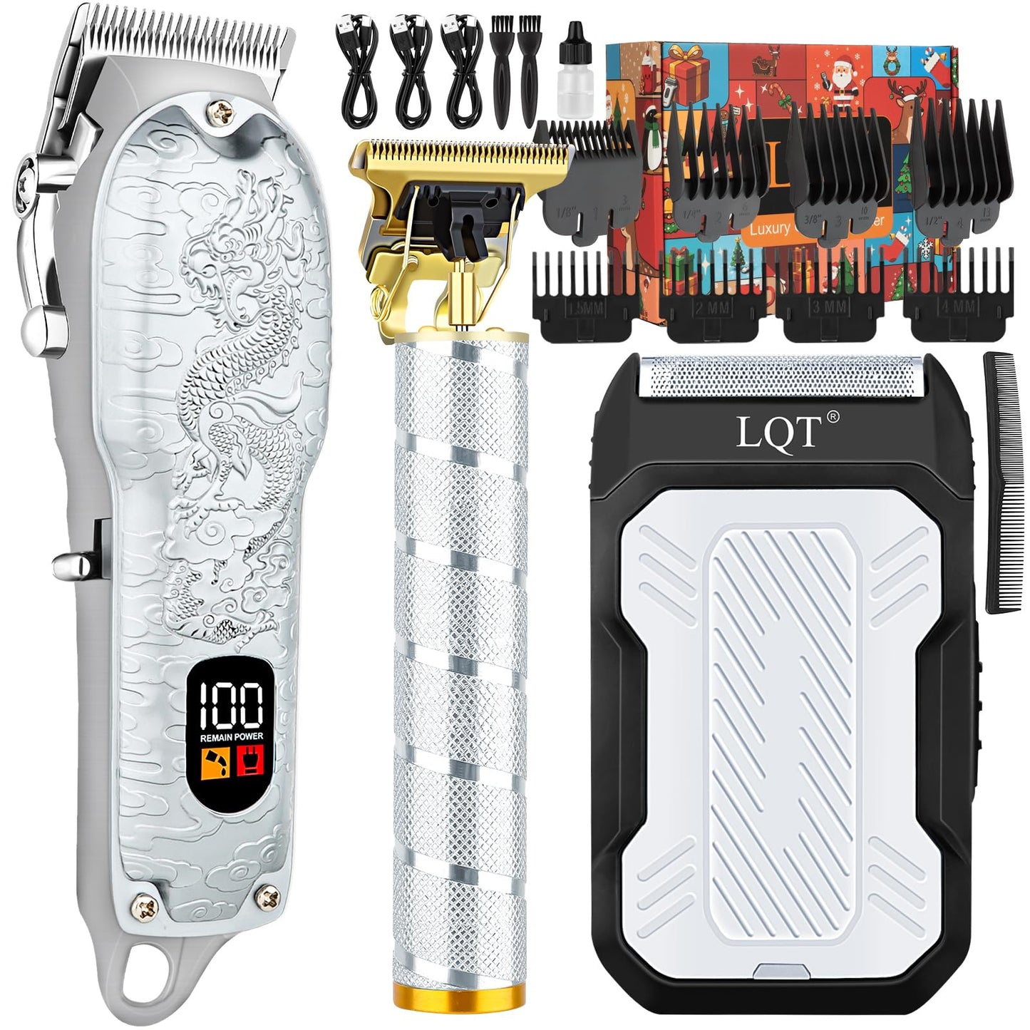 LQT Professional Hair Clippers for Men, Cordless 3-in-1 Hair & Beard Trimmer Set, Adjustable Lever, Waterproof, Long Lasting Battery, Gift for Dad, Husband, Christmas, Birthday