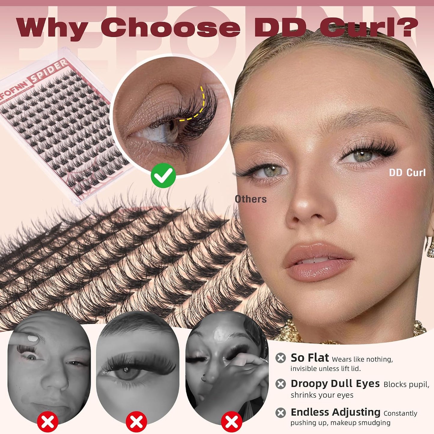 Natural D Curl Eyelash Extensions - Wispy Lash Clusters 10-16mm | Fluffy Velour Individual Lashes with Soft Band