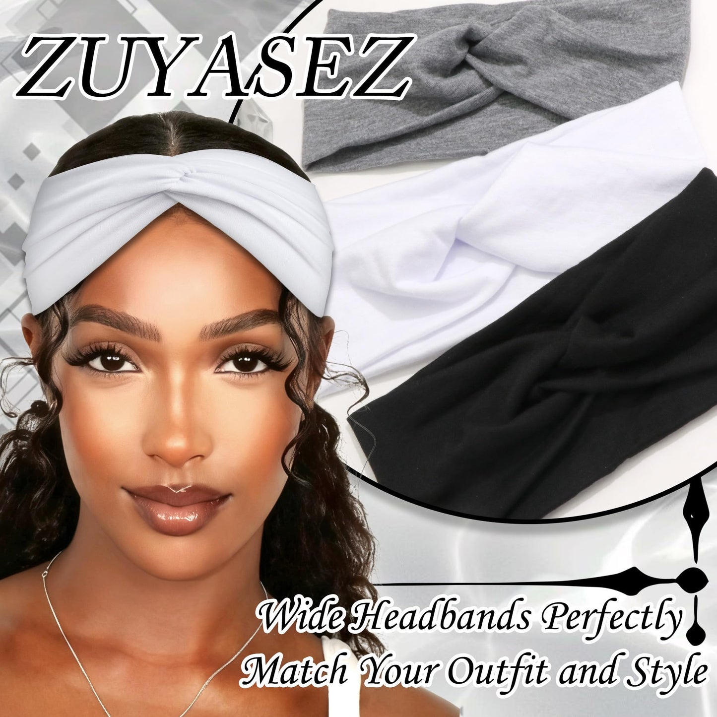 ZUYASEZ 3 Pack Boho Headbands for Women Short Twist Turban Headbands Elastic Non Slip Hair Bands Womens Workout Hair Wraps Accessories