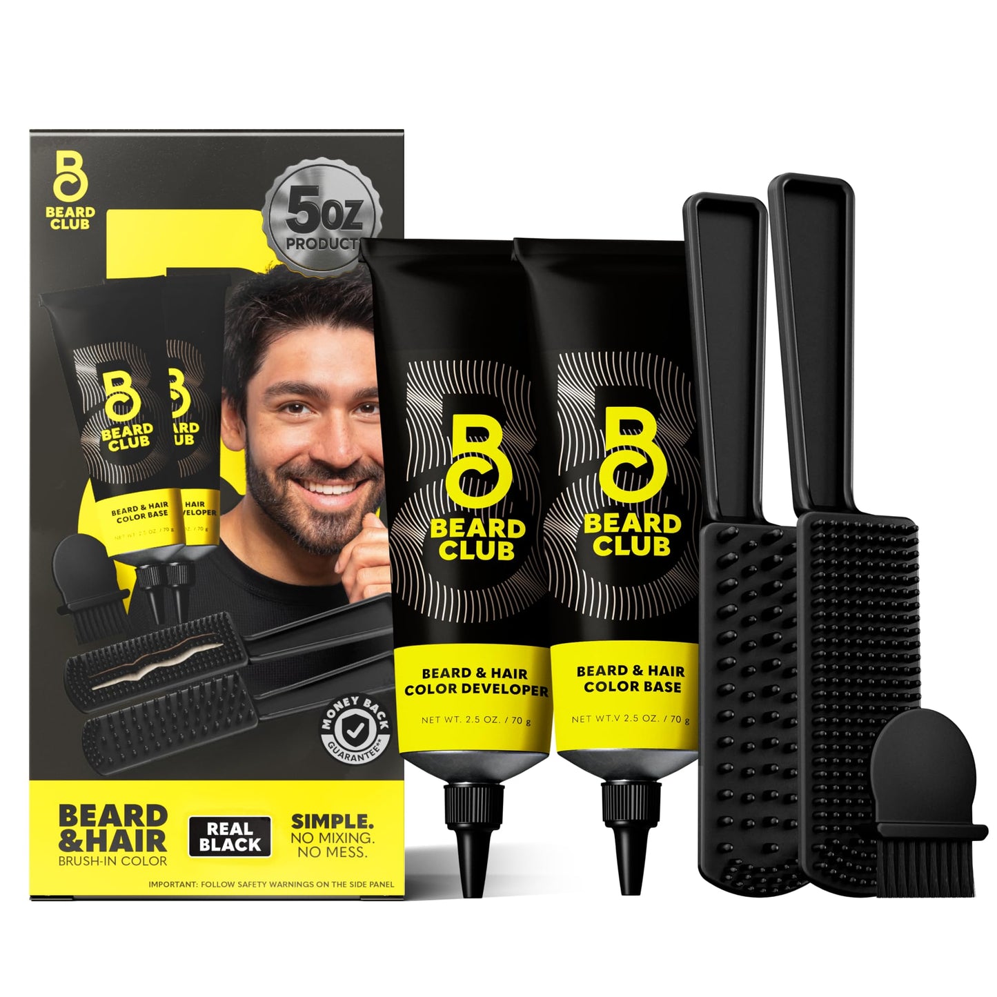 The Beard Club Permanent Hair & Beard Dye for Men – Professional Quality Mustache Dye, Hair Color for Men, Covers Grays, All in One Reusable 5 Minute Color Kit – Real Black