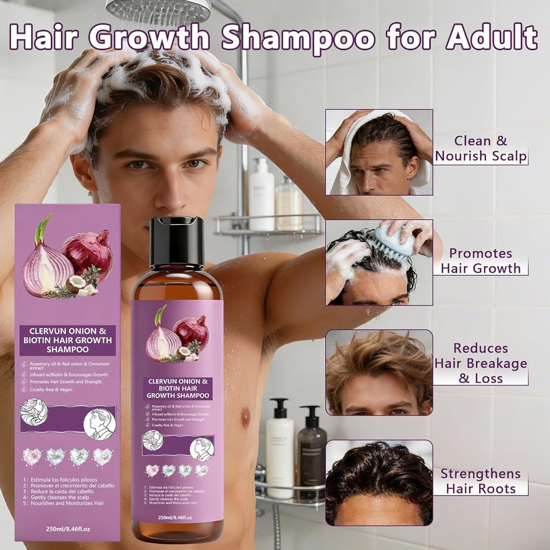 Onion Shampoo for Hair Growth - Biotin & Rosemary Oil for Thicker, Stronger Hair | Anti-Hair Loss Formula