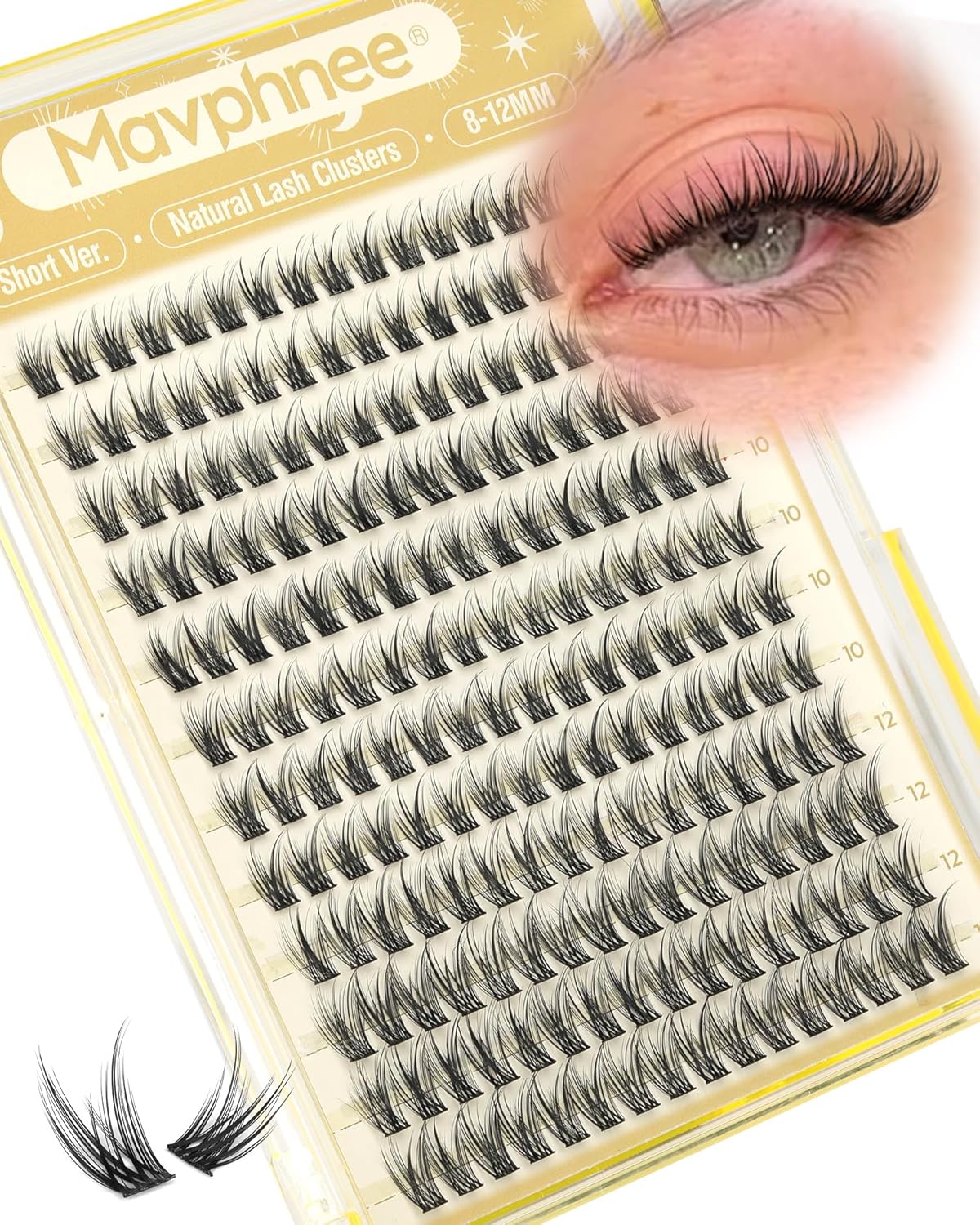 Natural Cluster Eyelash Extensions - Short Lash Clusters 8-10-12MM | CC-Curly Wispy Individual Lashes, 144 Pcs