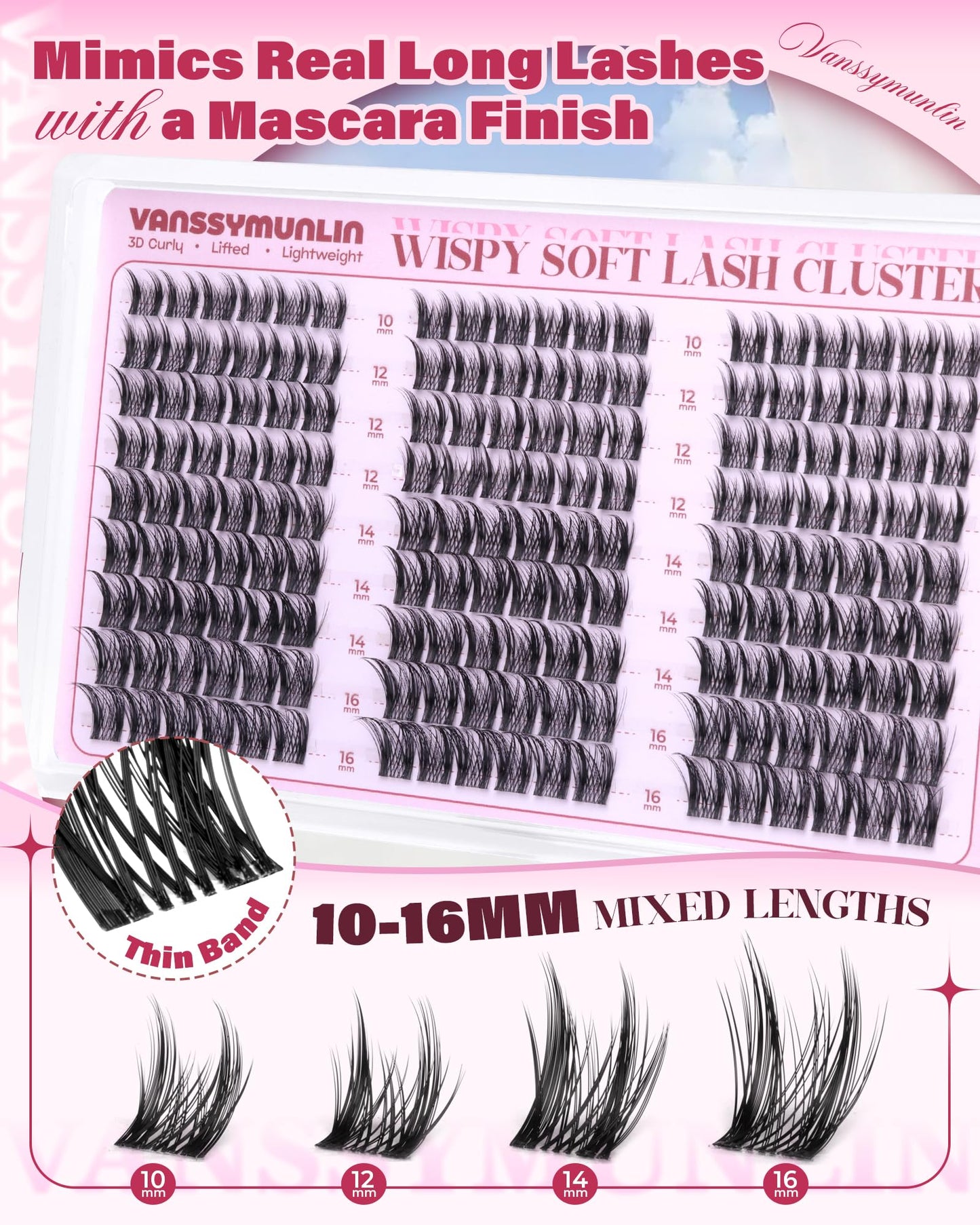 Wispy Manga Lash Clusters, Natural Separated Eyelash Clusters Fluffy Fairy Cluster Eyelash Extensions CD Curl Lashes Clusters Soft 10-16mm 162pcs Lash Extension for DIY at Home by Vanssymunlin
