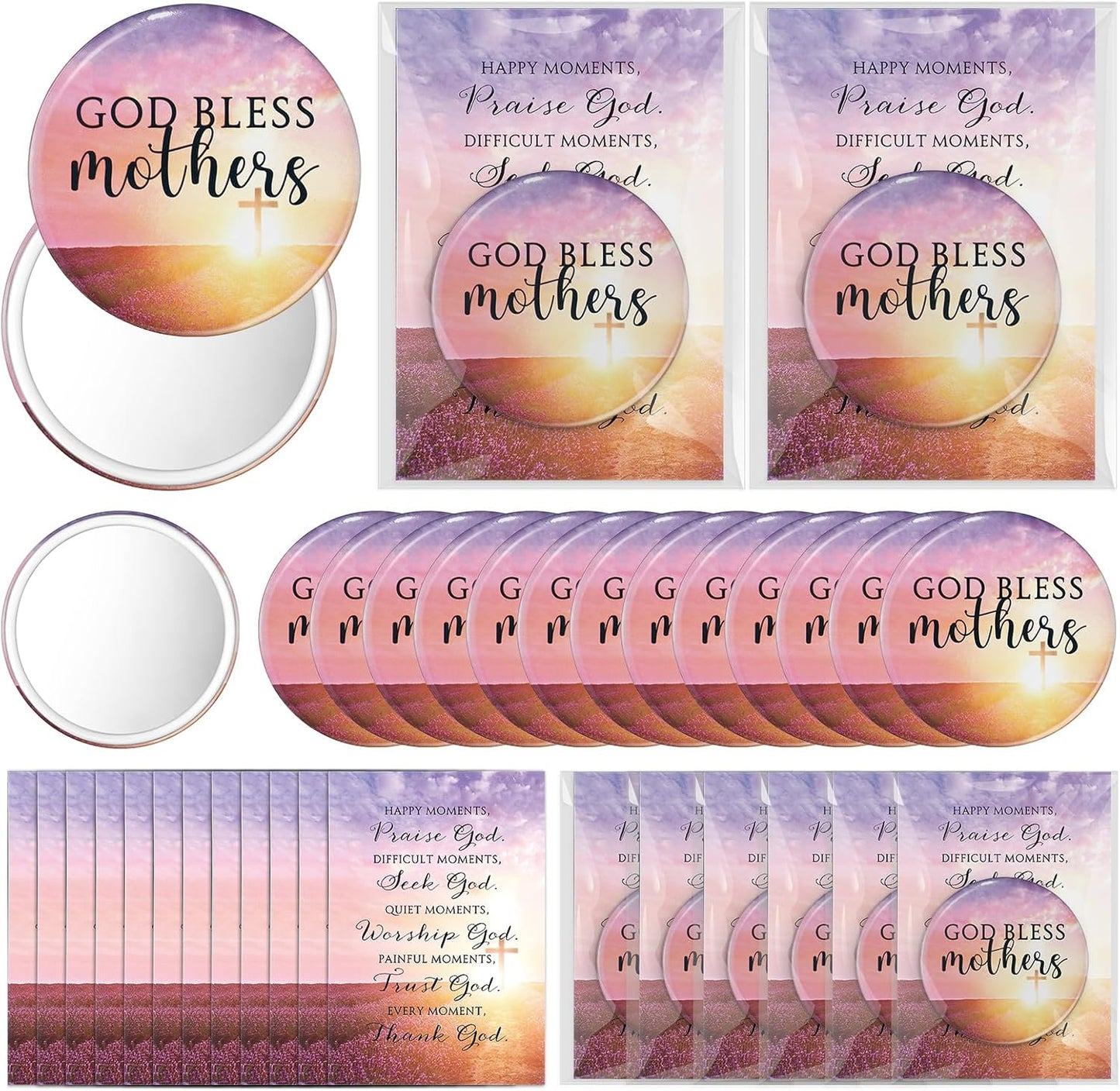 Compact Mirrors for Mother's Day - 25 Pcs God Bless Mothers with Prayer Cards | Christian Gifts for Women, Moms (Rose)