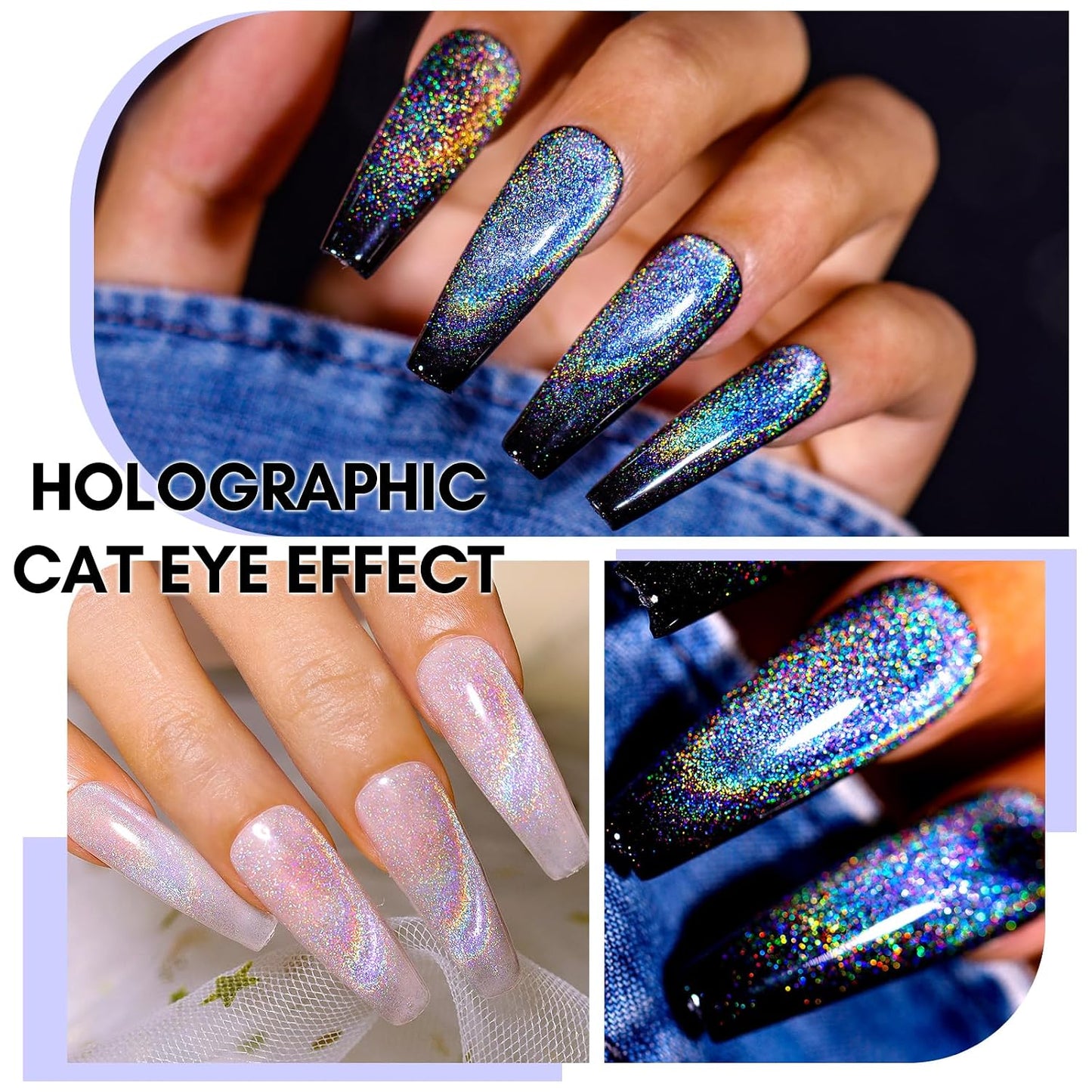 Rainbow Cat Eye Gel Nail Polish - 9D Holographic Glitter Soak Off UV/LED Gel for Stunning Nail Art | 10ml