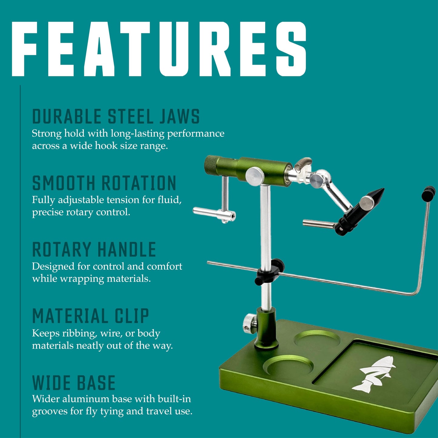 Nirvana V2 Rotary Fly Tying Vise with Travel Base (Olive)