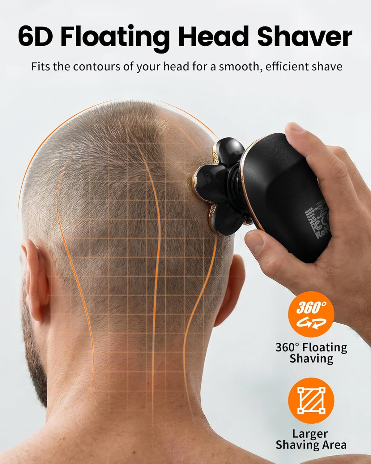 Electric Razor for Bald Men - PRITECH Type-C Charge Shaver with 6 Rotary Blades, Waterproof Grooming Kit | Turbo Speed, LED Display, Black