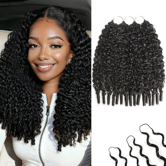 KULYMUWIG Human Crochet Hair for Black Women 20 Inch Burmese Curly Bundles Human Hair 180g Pre-Separated Feather Human Crochet Hair Invisible Miracle Knots Hair Extensions Natural Black