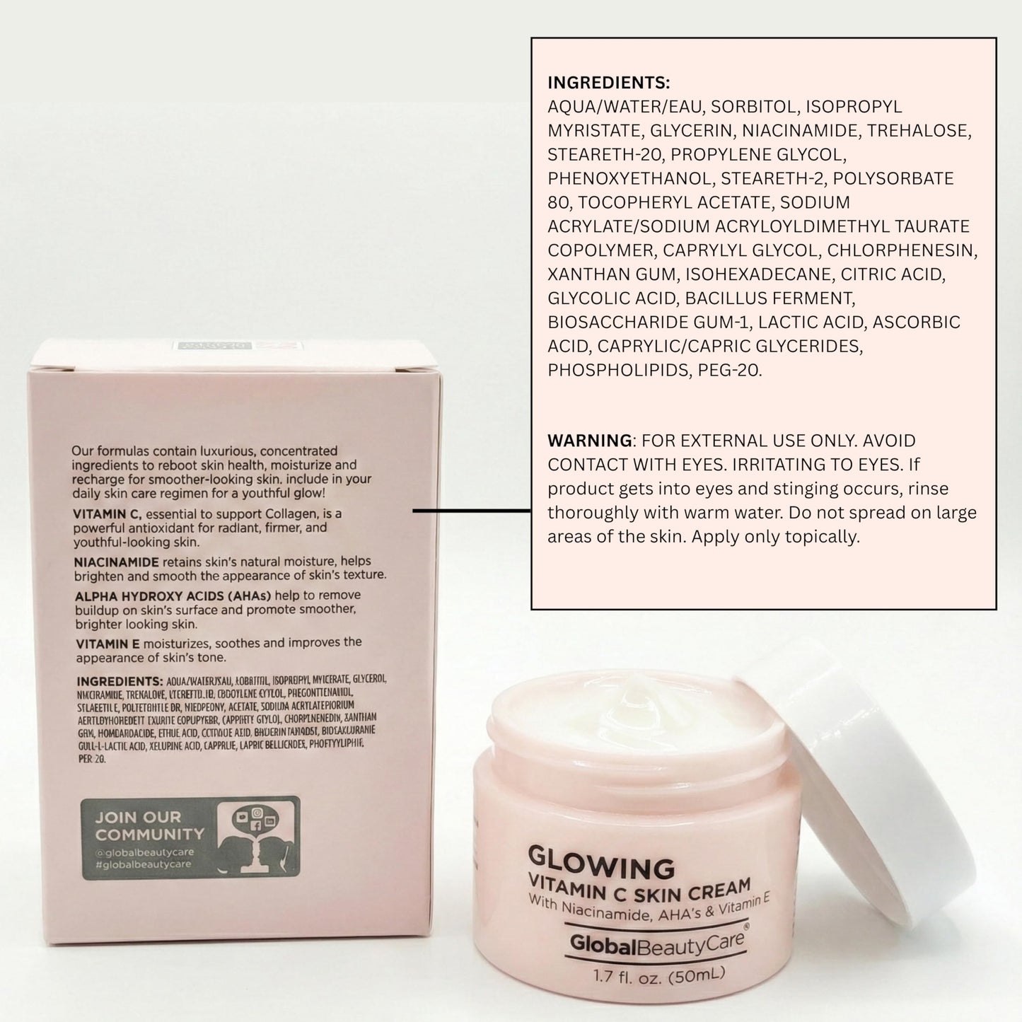 Global Beauty Care Vitamin C - Skin Cream with Niacinamide, AHA & Vitamin E, available in 1, 2, 3 Pack