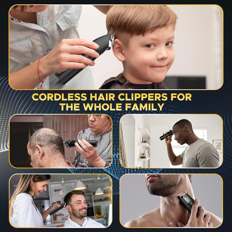 Cordless Hair Clippers for Men - Rechargeable Beard Trimmer Kit with LED Display | Black