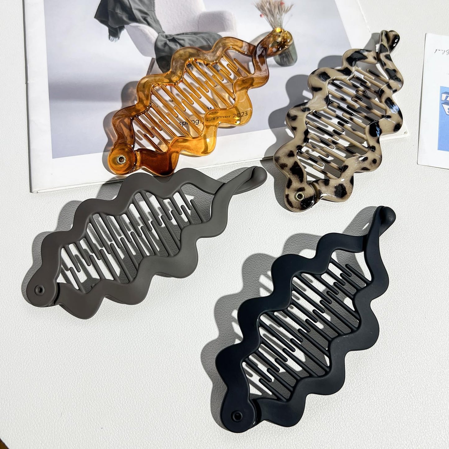 Banana Clips for Women - Stylish Acrylic Hair Claw Clips for Thin Hair | Gentle Hold, No Crease, 4 Colors