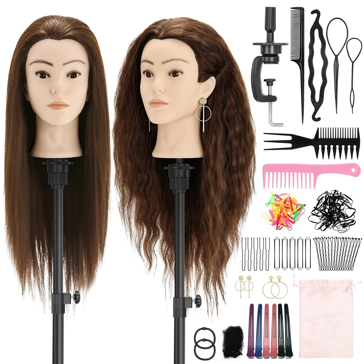 24" Mannequin Head with Hair for Hairdressing Training and Hair Styling