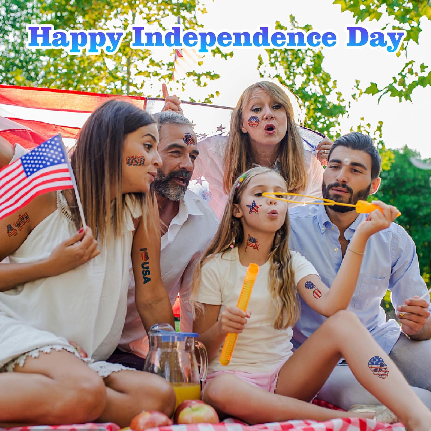 toututu 100PCS 4th of July Temporary Tattoos, Fourth of July America Flag Red White &Blue Face Patriotic Tattoo Stickers,250th Anniversary Party in the USA Memorial Independence Labor Day Accessories