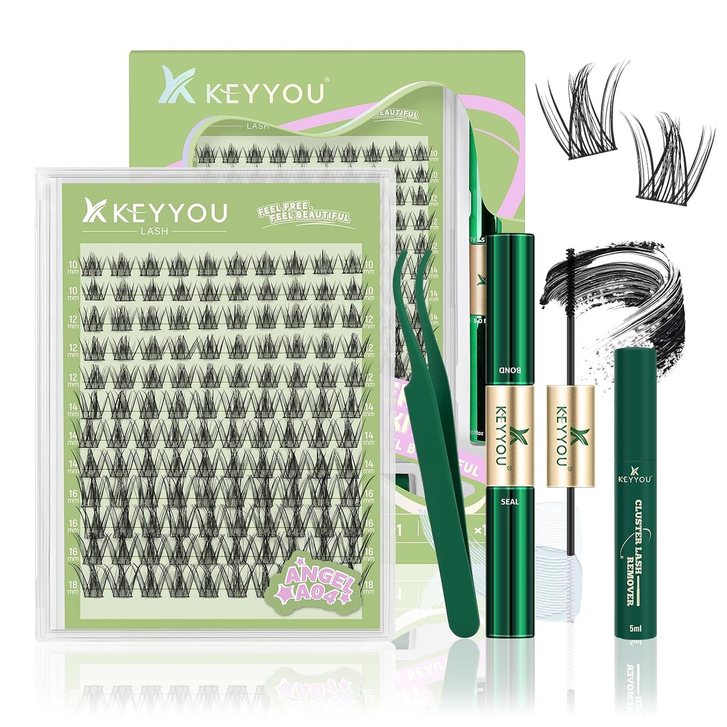 KEYYOU 3D Eyelash Clusters - 280pcs Wispy Volume Lashes | 80D D Curl, 9-18mm Mix