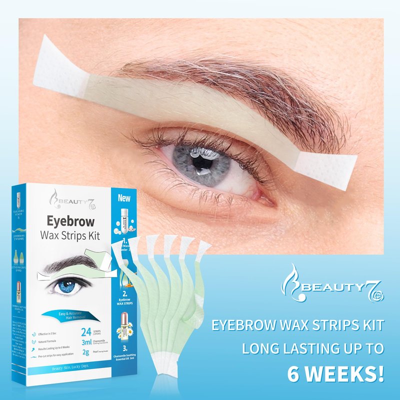 Beauty7 Men's Eyebrow Wax Strips Facial Wax Strips Hair Removal at Home Waxing Strips 24 pcs with Pearl Powder Essential Oil for Sensitive All Skin Types for Men