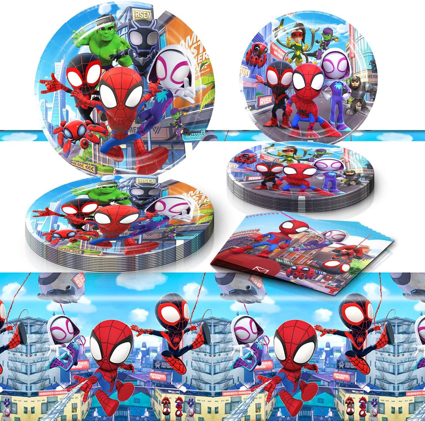 Spidey Birthday Decorations Set - 20 Plates, 20 Napkins & Table Cover | Spidey Theme Party Supplies