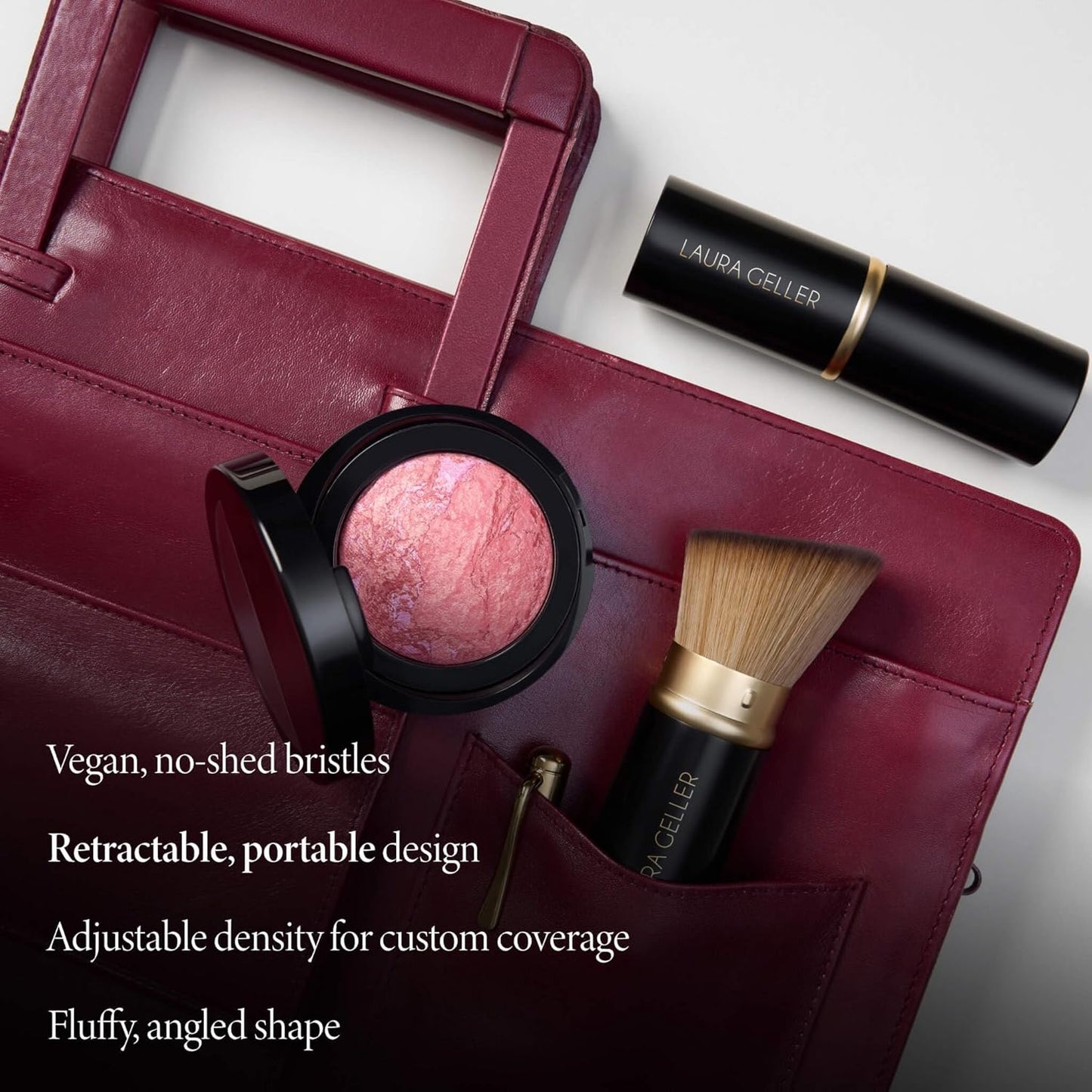 Laura Geller Professional Makeup Brushes - Cruelty-Free Retractable Angled Kabuki Brush for Flawless Application