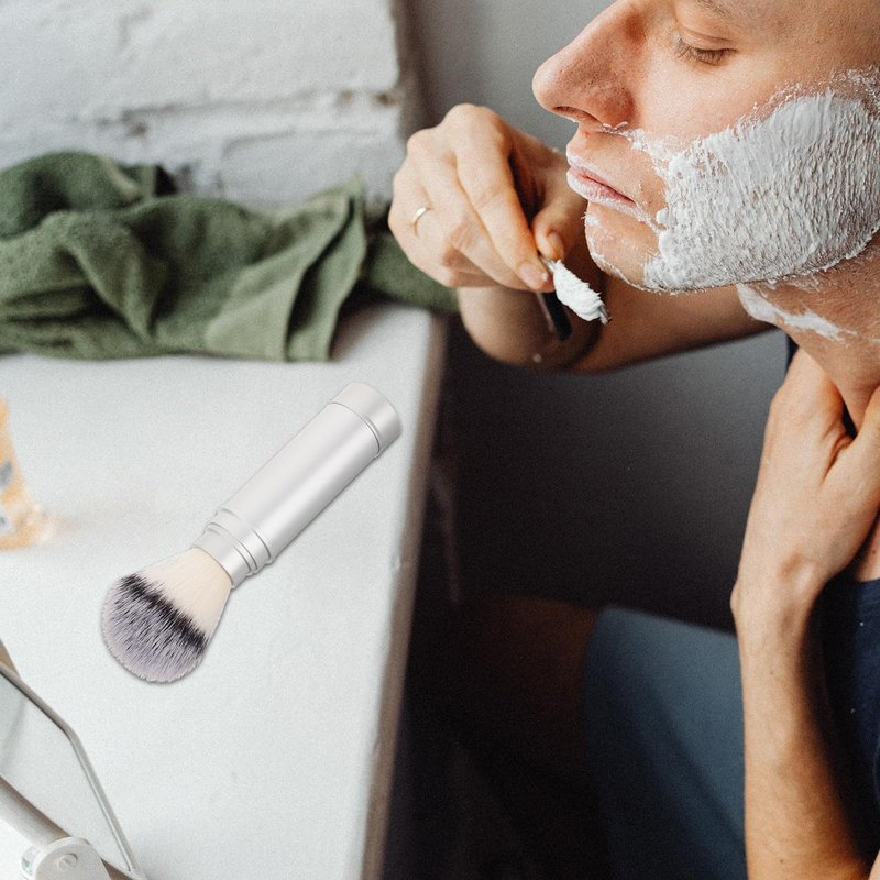 SEWCHICS Men Shaving Brush Travel Beard Brush with Soft Nylon Bristles Compact for Facial Cleansing and Shaving Grooming