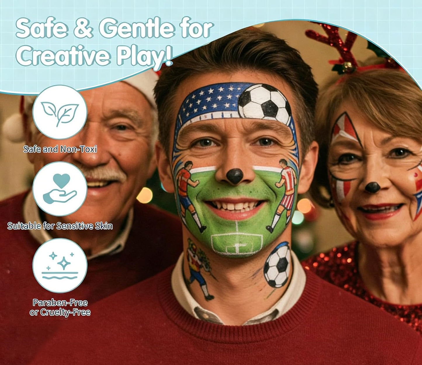 Face Painting Kit - 24 Color Water-Based Non-Toxic Paint Set with Brushes & Stencils | Ideal for Parties, Halloween & Birthdays