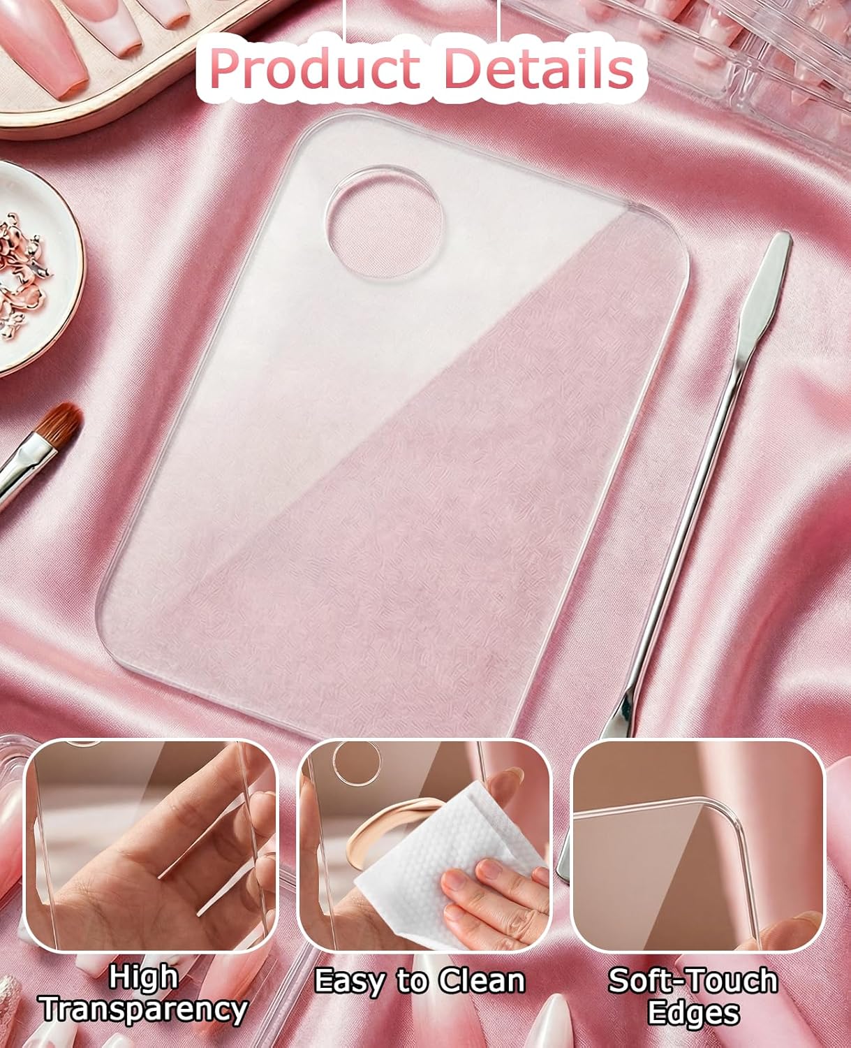 Acrylic Nail Art Palette Set - 8 Transparent Mixing Plates with Stainless Stirring Rods | Perfect for Nail Polish Mixing